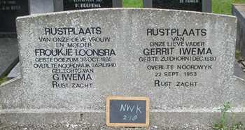 Noordwijk 218 Echtpaar Loonstra&Iwema Grafschrift
